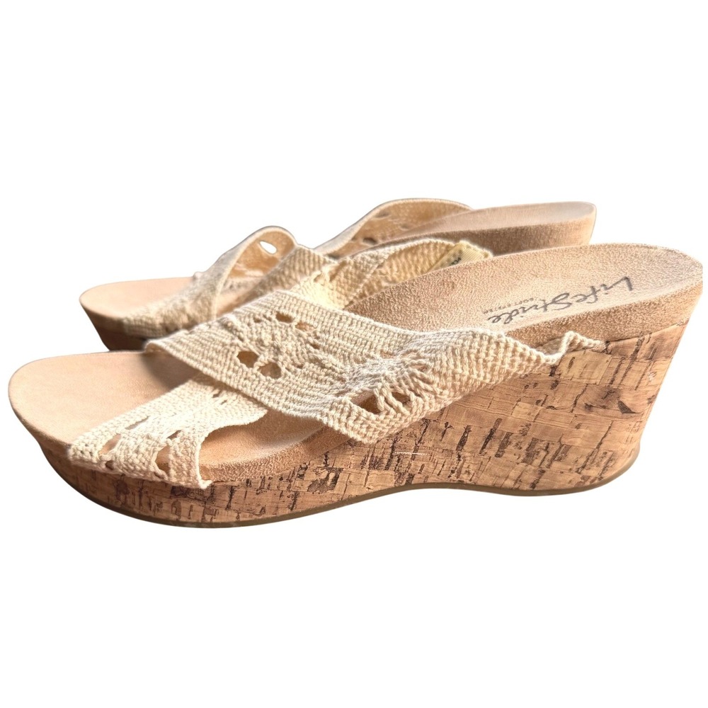 LifeStride Donna Womens Cream Crochet Cork Wedge Sandals Size 8M Soft System